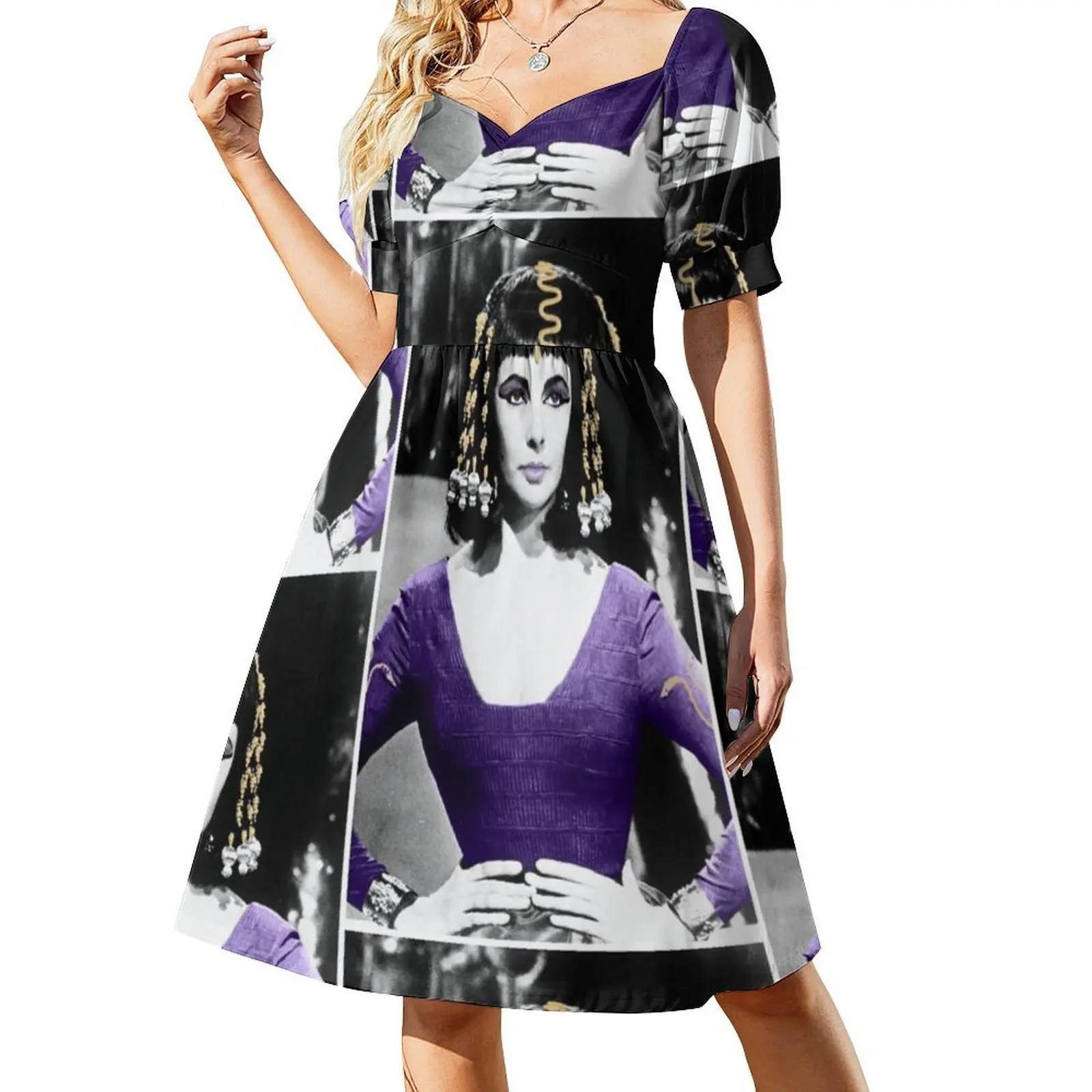 فستان كليوباترا الأرجواني للنساء للحفلات الأنيق على شكل حرف A مع خيارات قصيرة/طويلة/بدون أكمام أرجواني كليوباترا مصرية #2