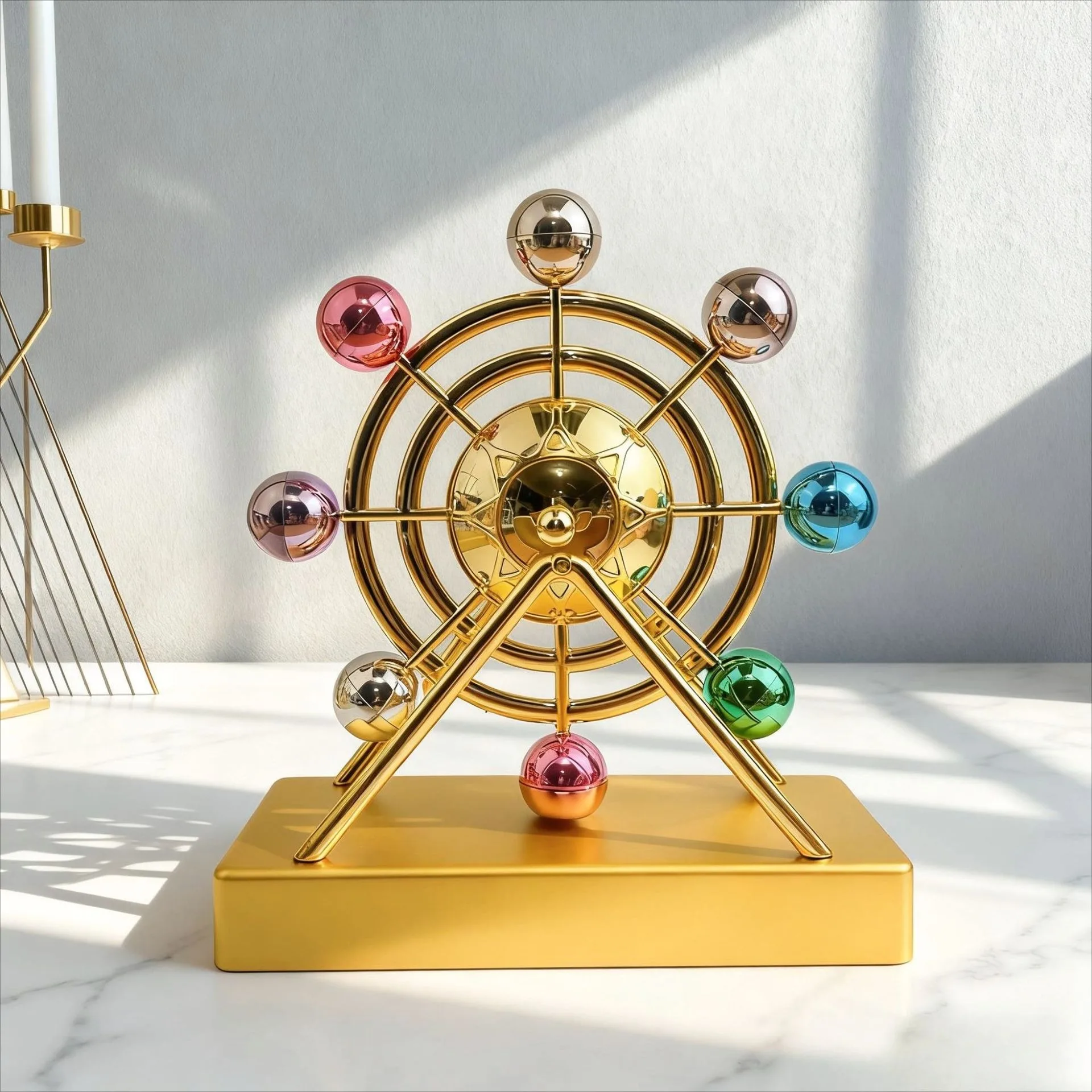 Adorno de noria cinética de metal dorado de lujo, estatuilla giratoria para aliviar el estrés de escritorio, regalo moderno para decoración del hogar y la oficina