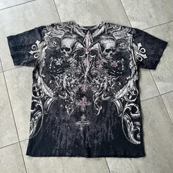 Dark skull printed T-shirts for men and women American retro summer Y2K Harajuku brand Gothic Joker cotton couple tops