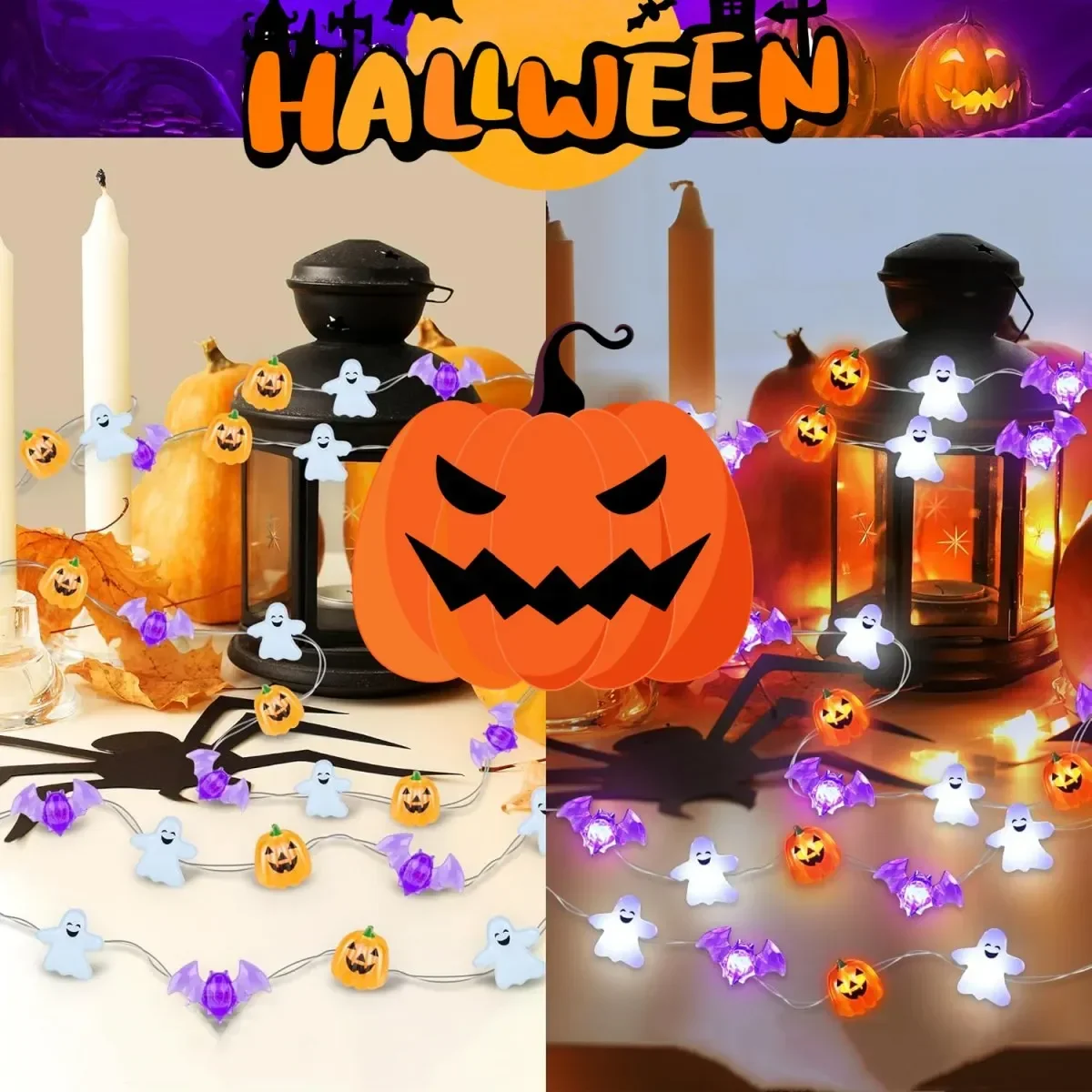 Halloween Copper Wire LED Light Chain Fairy Ambient Light  Watertight  Works on Batteries  Mini Ghost  Pumpkin Bat 20/30LED1Unit