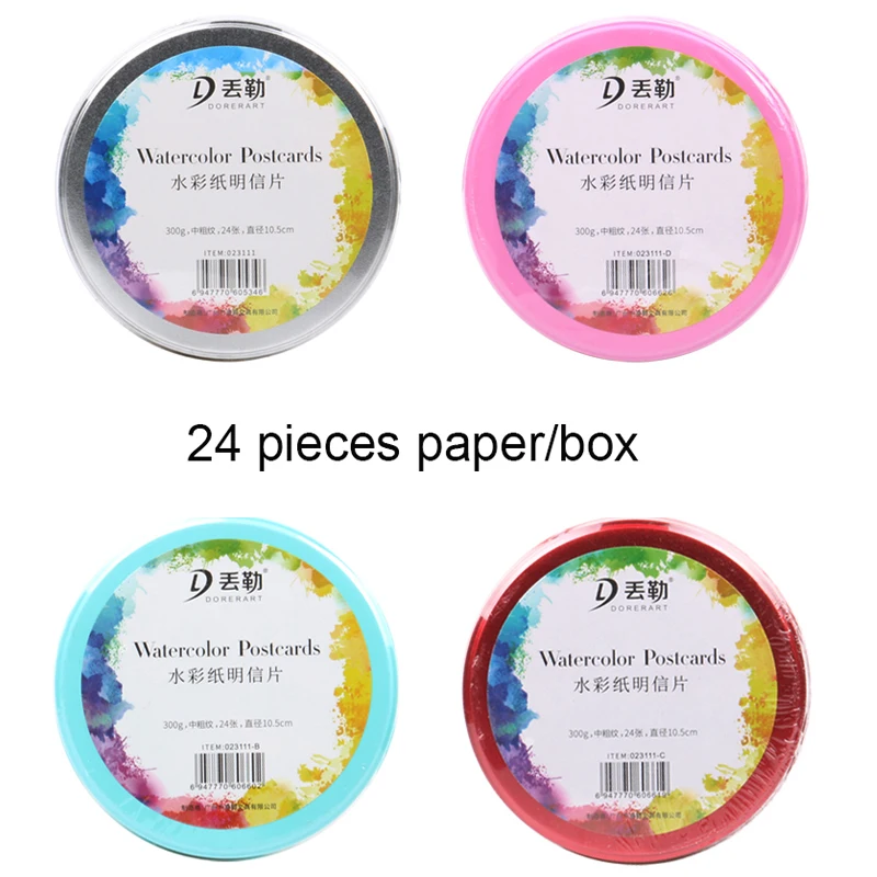 DORER Watercolor Paper Round Postcards  Portable Trave Rectangle Tin Box 24pcs 300g Cold Press Cotton Pulp Paper Acid-Free Books