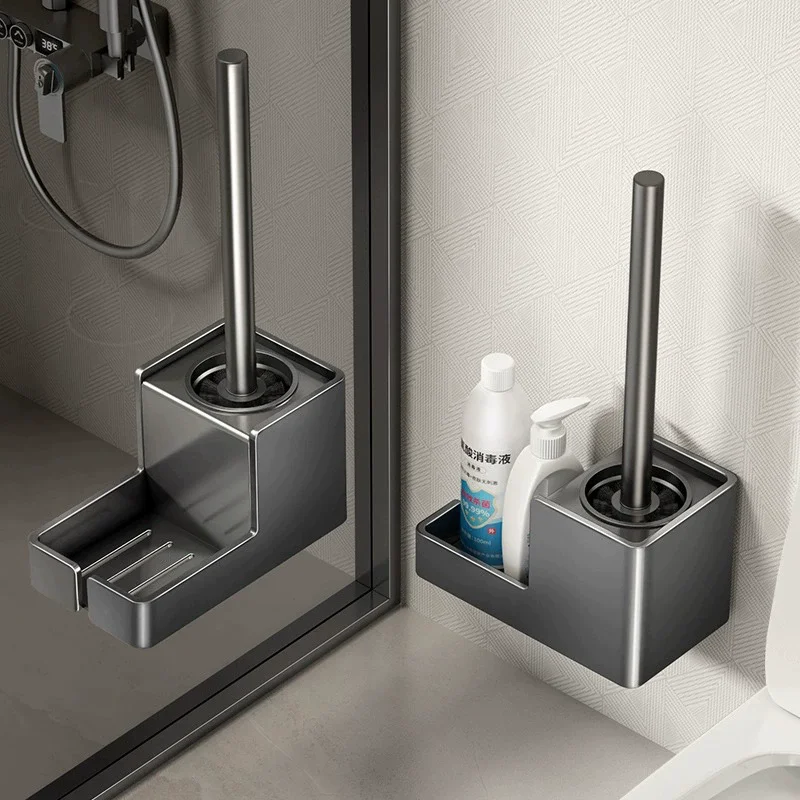 Tuqiu Black Toilet Brush Holder with Brush Aluminum Gray Bathroom Toilet Scrub Cleaning Brush Holder Set White