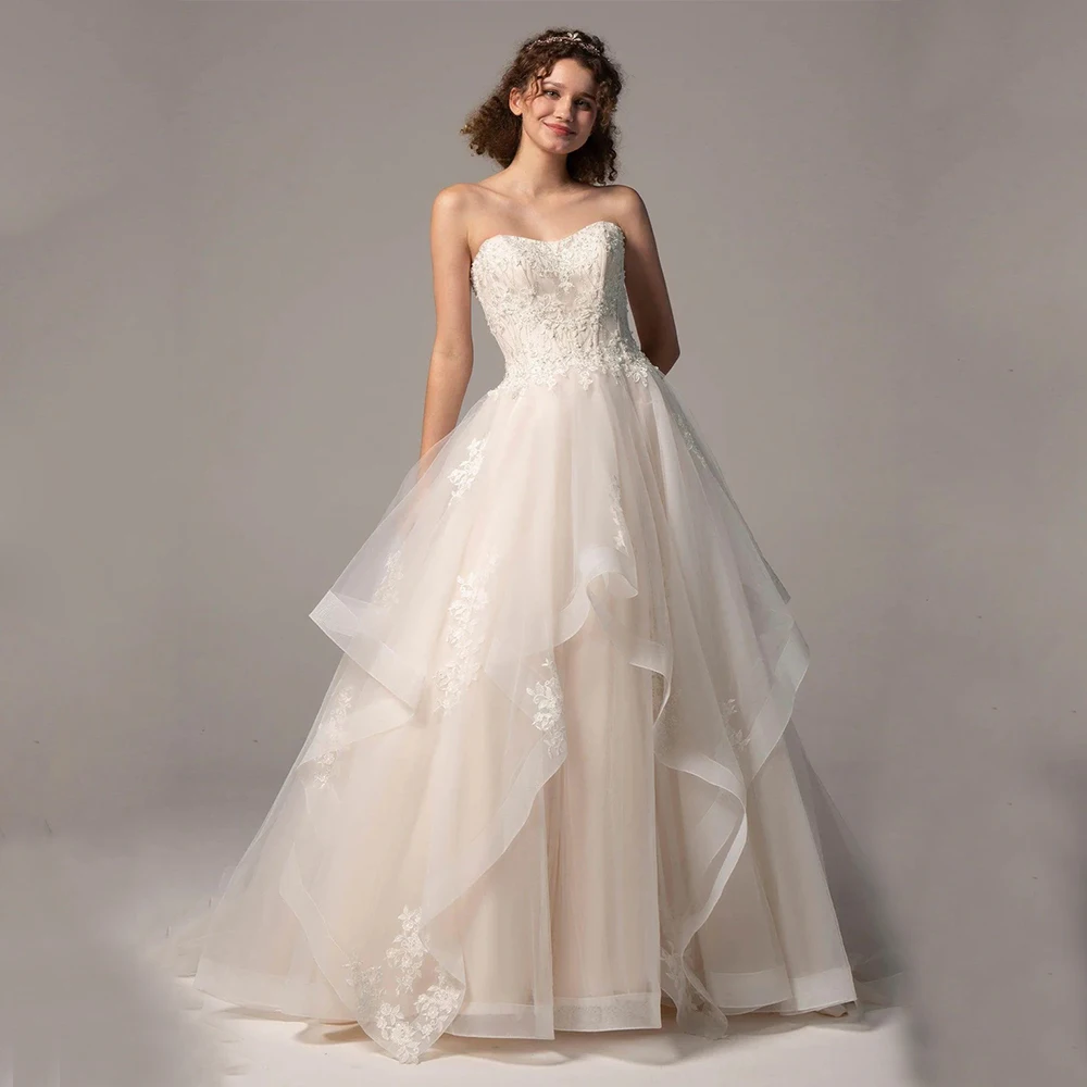 

Arya Classic White Wedding Dress Tulle for Floor-Length Strapless Sleeveless Prom Dress Embroidery Robe De Soirée Customized