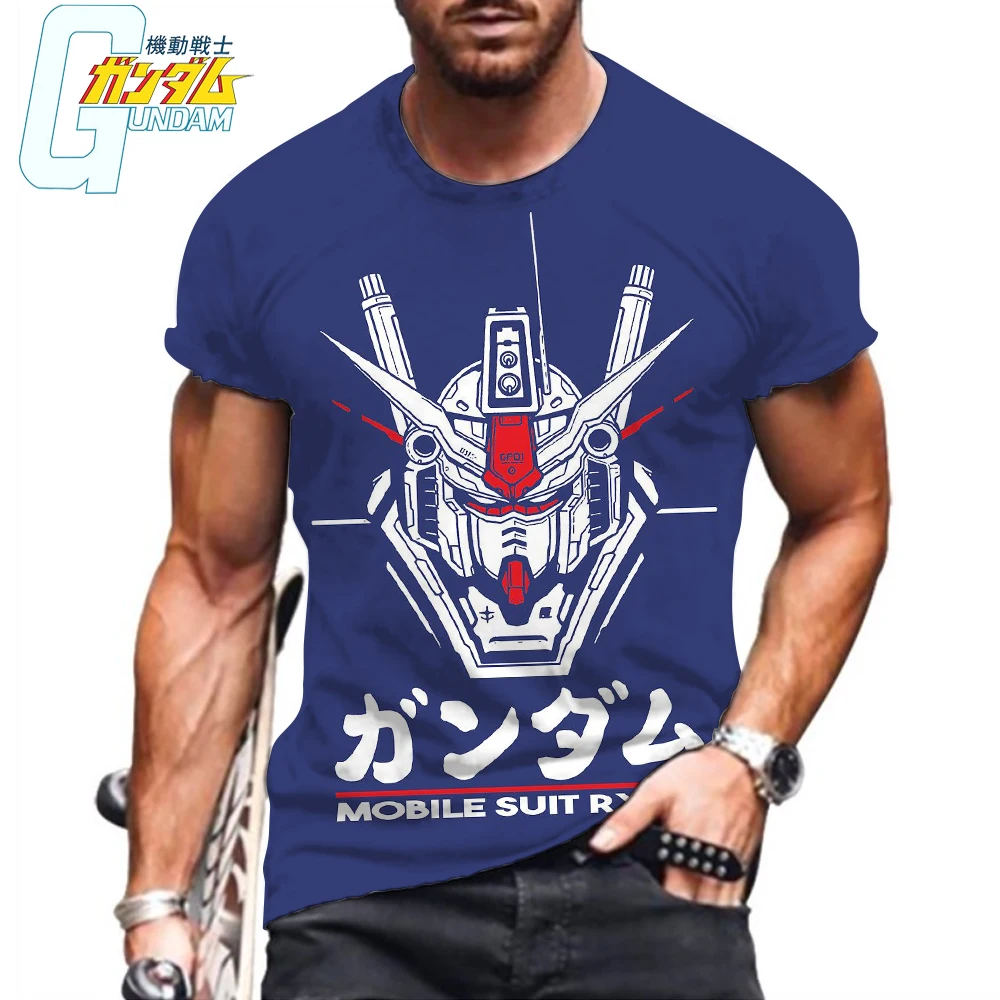 Gundam 2024 Men T-shirt Men\'s HD Print Essentials Fashion Harajuku Tops Leisure Clothing Anime Summer Streetwear 6XL Oversized