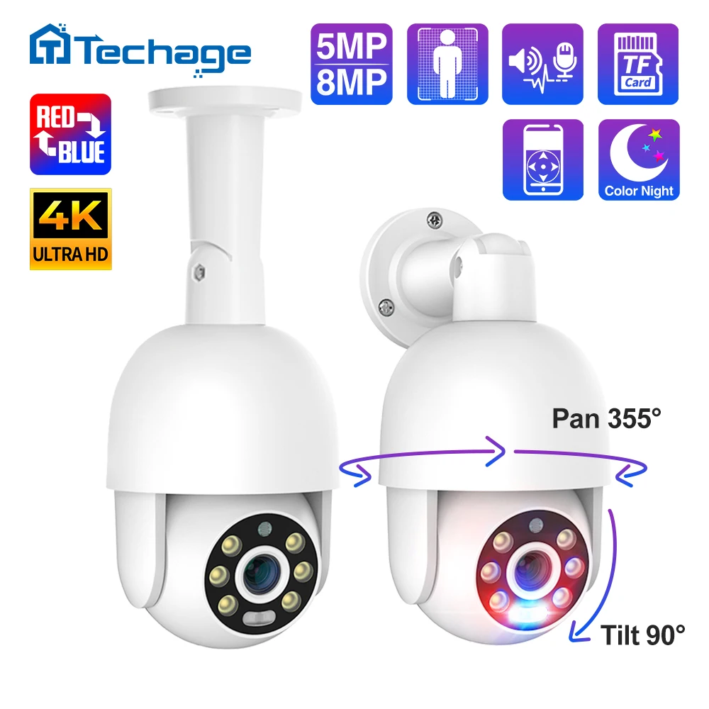 Techage 8MP 5MP 4MP Security POE IP Camera PTZ Dome Video Camera 4K Outdoor Ai Human Detected Two Way Audio Camera XMEye TF Card