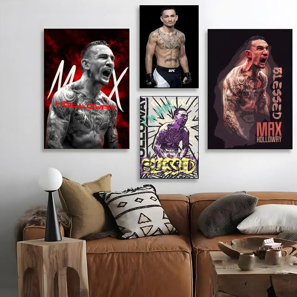 Athlete Max Holloway Blessed Poster Self-adhesive Art Waterproof Paper Sticker Coffee House Bar Room Wall Decor