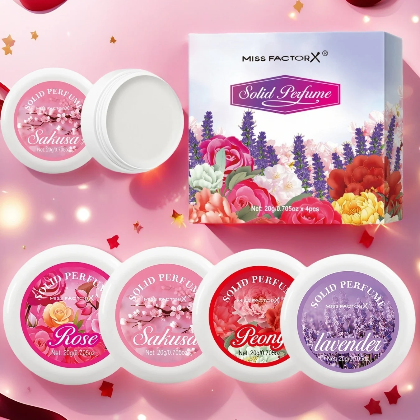 4PCS/Box Body Cream Gift Set Portable Solid Perfume Rose, Peony, Lavender, Cherry Blossom, Fresh Flower Scented Holiday Gift