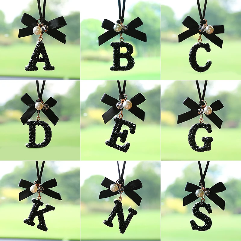 Fashionable bow letter car pendant, car rearview mirror decoration, exquisite English pendant decoration, car pendant 