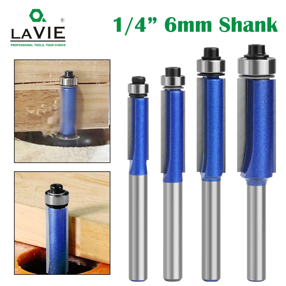 LAVIE 1Pc 6mm gambo da 1/4 di pollice fresa di alta qualità Trim a filo con Set di punte per Router per cuscinetti per la lavorazione del legno