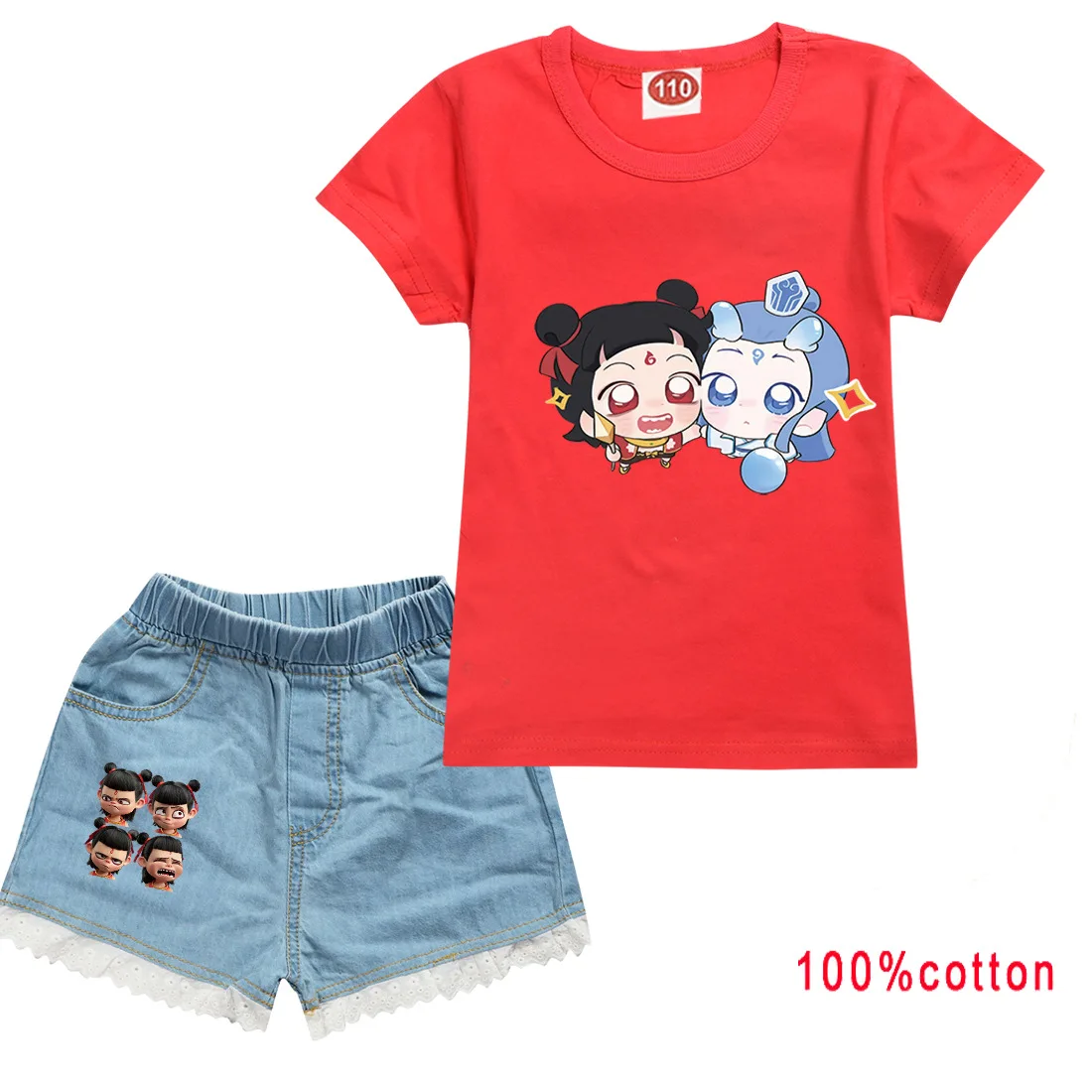 Ne Zha 2 Aobing Anime Kids' Clothing Set Cute Cartoon Sports Suit T-Shirt Pants for Girls & Boys Baby Outfits Best Gift