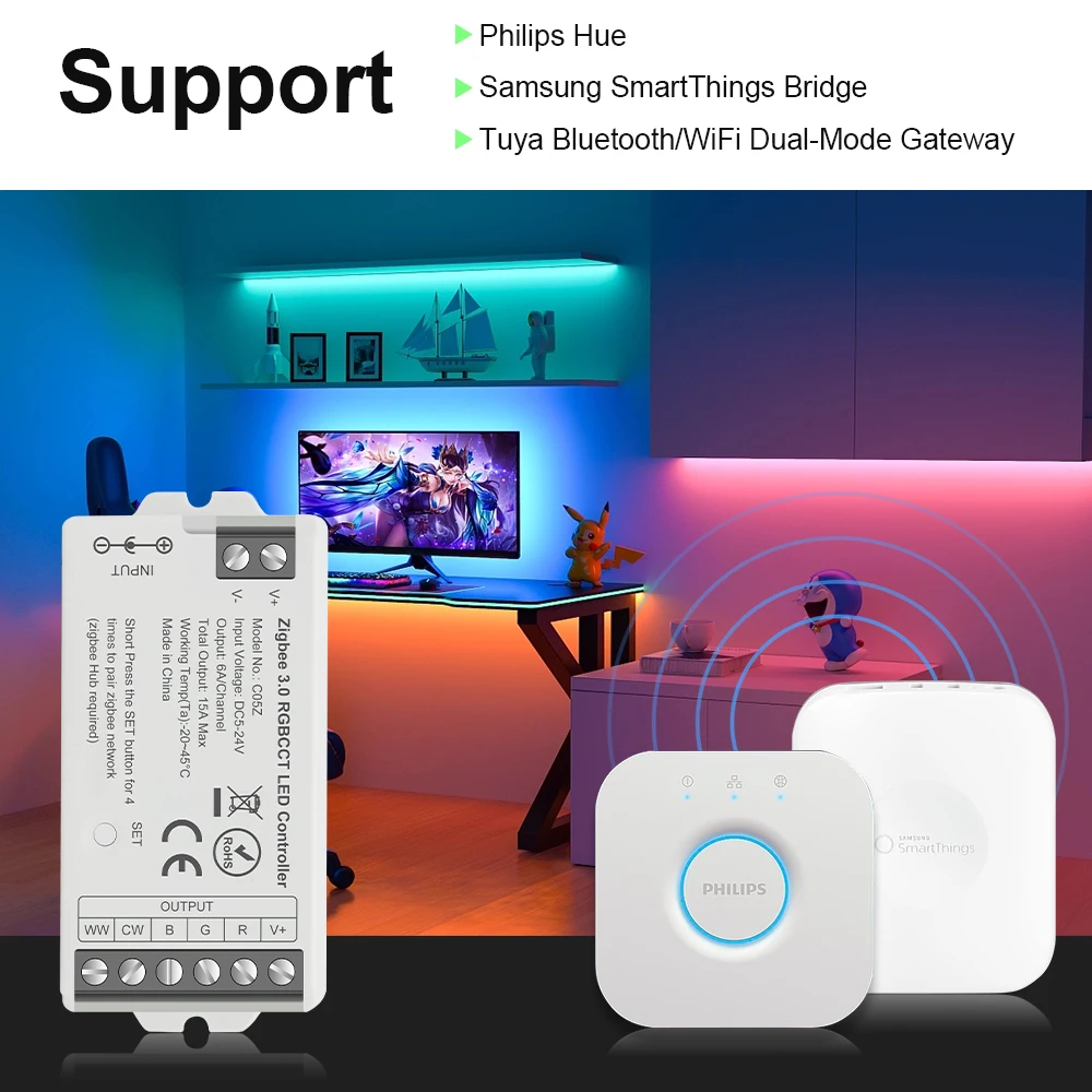 Tuya Zigbee LED Controller per CCT RGB RGBW RGBCCT LED Strip Smart Dimmer Support Hue Bridge SmartThings Alice Voice Control