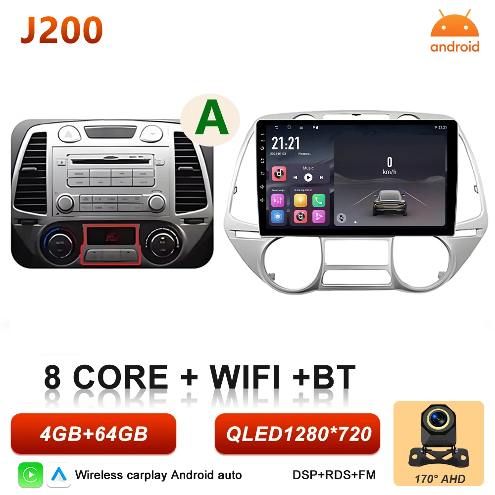 Android 16 autoradio multimediasysteem voor Hyundai i20 2008 2009 2010 2011 2012 Carplay Auto Player GPS Navigatie DSP BT Touchscreen