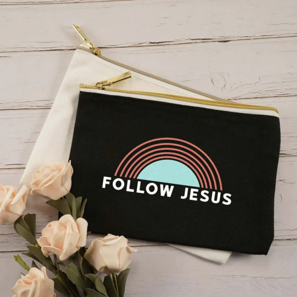 

Follow Jesus Bag for Women Makeup Bag Zipper Handbag Lipstick Pencil Bags Reusable Canvas Pouch Party Gift Christian Gifts