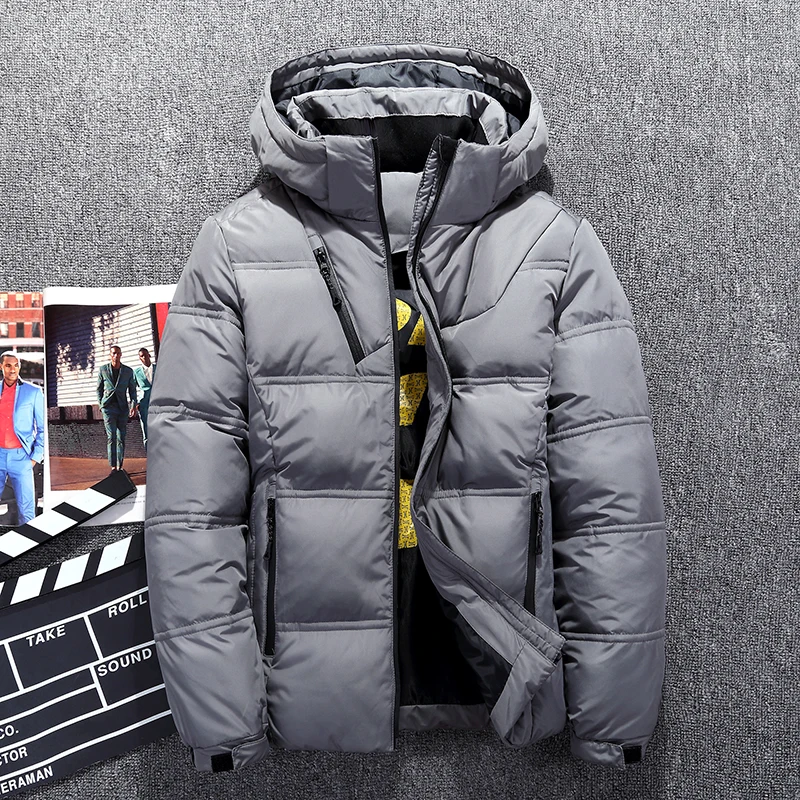 Chaqueta de plumón para hombre, chaqueta de plumón de pato blanco con capucha para exteriores, abrigo de nieve acolchado grueso y cálido, Parkas de