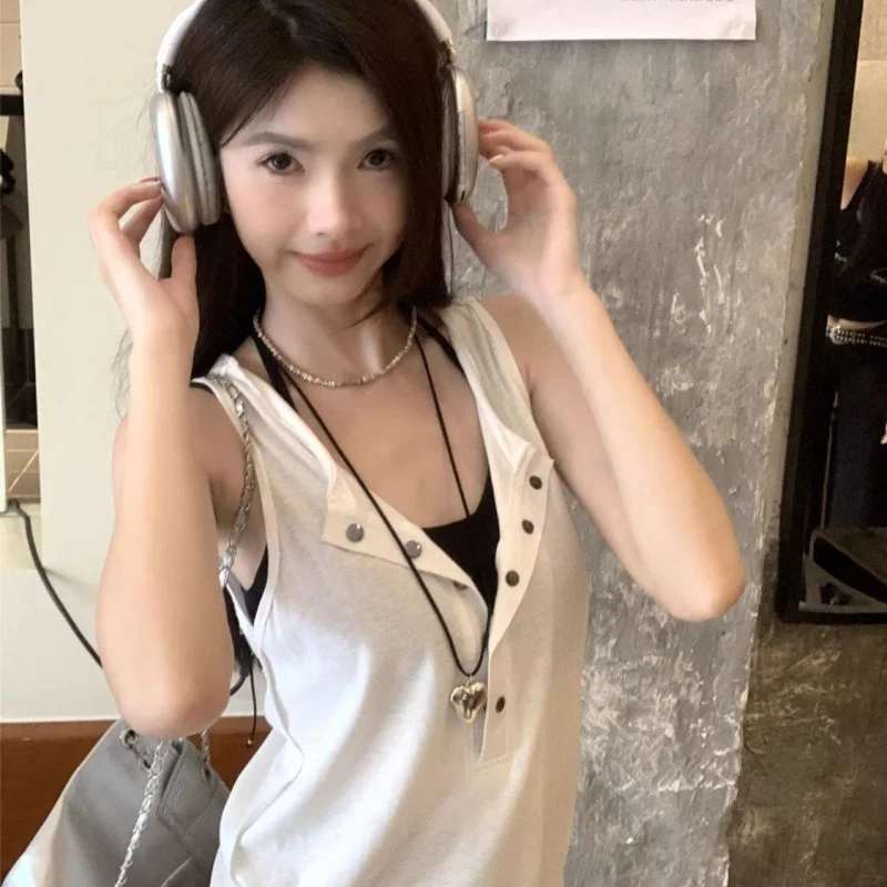 Sweet Cool Style Women's Sleeveless V-neck Vest Summer New Fashion Slimming Top Layered Clothing Breathable Comfortable