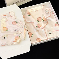 Sweet Y2k Honey Peach Short Summer Pajamas Women Cartoon Cute Kawaii Rabbits Female Housewear 2024 New Fashion Trendy Sleepwear