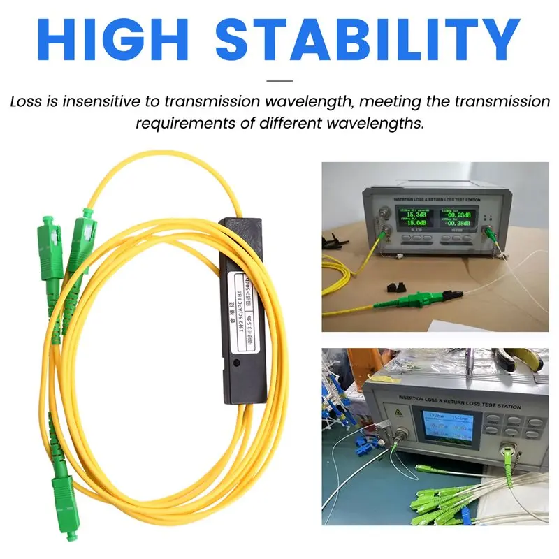 AWAH Fiber Optic Splitter 5Pcs SC APC 1X2 Singlemode FBT Pigtail Splitter Tapered Box Fiber Optical Splitter Fibre Optic Adapter