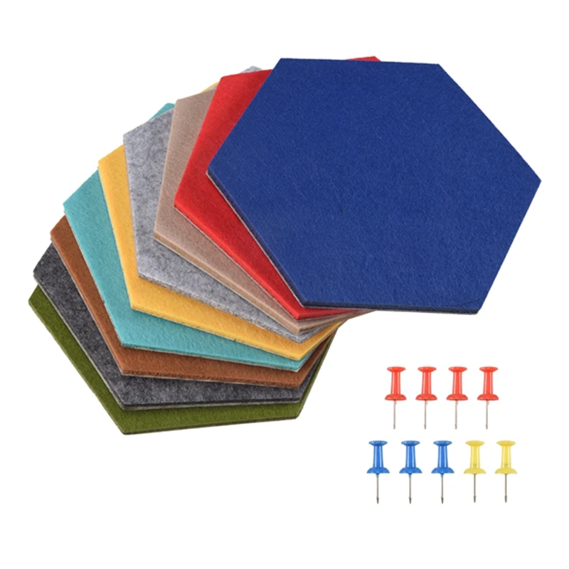 Hexagon Pad Cork Board/Pin Board, 9-Pack Colorful Wall Tiles Memo Felt Board For Wall Stickers Home Decors