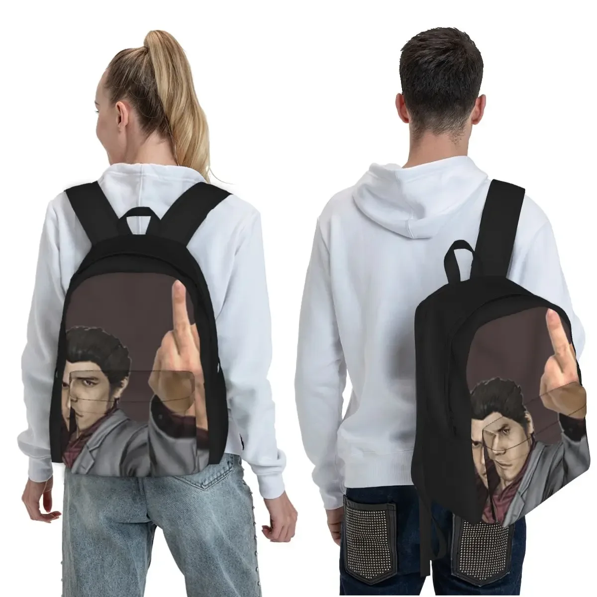 Kazuma Kiryu Middle Finger Student Backpack School Bag Hiking Travel Daypack for Boys Girls Fashion Bookbag Shoulder Bags