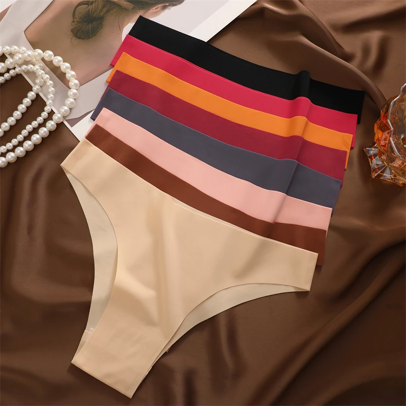 

3pcs Ultra-thin Seamless Silk Underwear Women's Panties Sexy Low-waist Stretch Bikini Solid Color Briefs Lingerie Xs-xxl Fashion