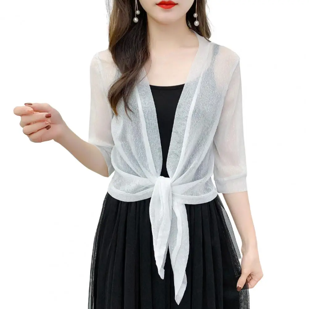 Stylish Bling Jacket Cardigan Women Wedding Dress Shawl Wraps Half Sleeve Anti-UV Shawls Thin Sunscreen Short Coat Summer Tops