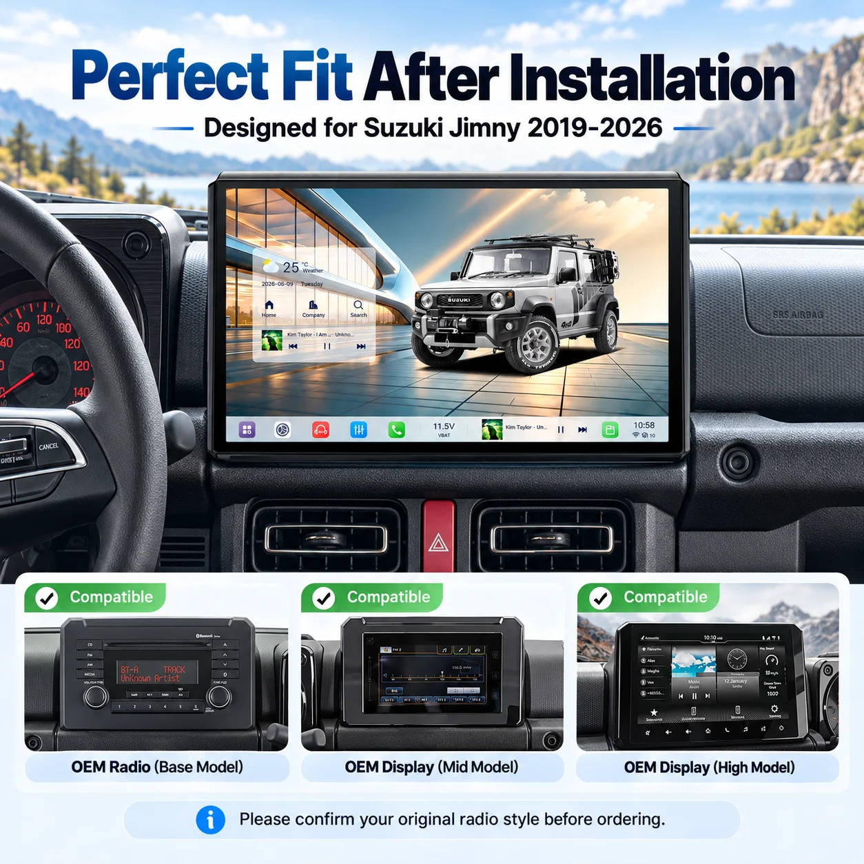 11.5 Inch Car Stereo For Suzuki Jimny 2019-2026 Android 13 Wireless Apple CarPlay Android Auto GPS Navigation Touch Screen