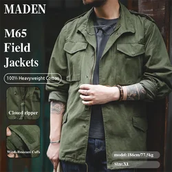 Maden-chaquetas militares M65 para hombre, chaqueta militar Vintage verde, cortavientos informal, cuello de solapa sólido con bolsillos, abrigo