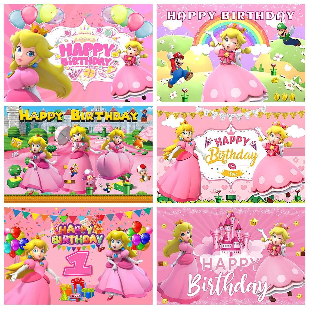 Sfondo a tema principessa pesca con fiocco rosa Festa di compleanno per ragazza Decorazione per baby shower Banner Sfondo fotografico per bambini Forniture per feste