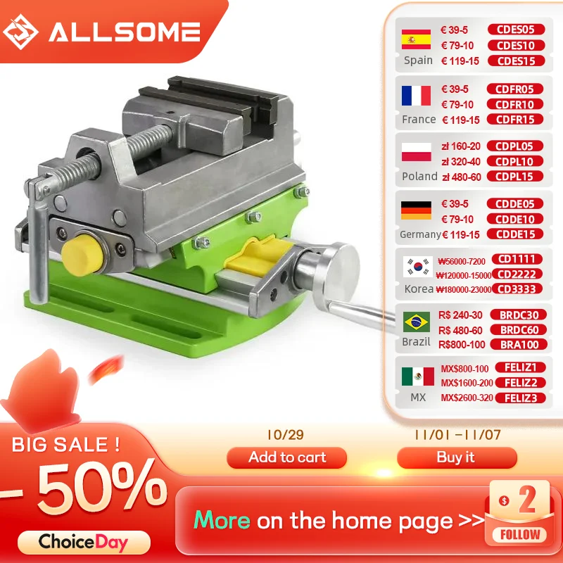 

Allsome BG-6368 3-inch Cross-Sliding Vise with Compound Slide for Mill and Drill Press,Cross Slide Drill Press Vise