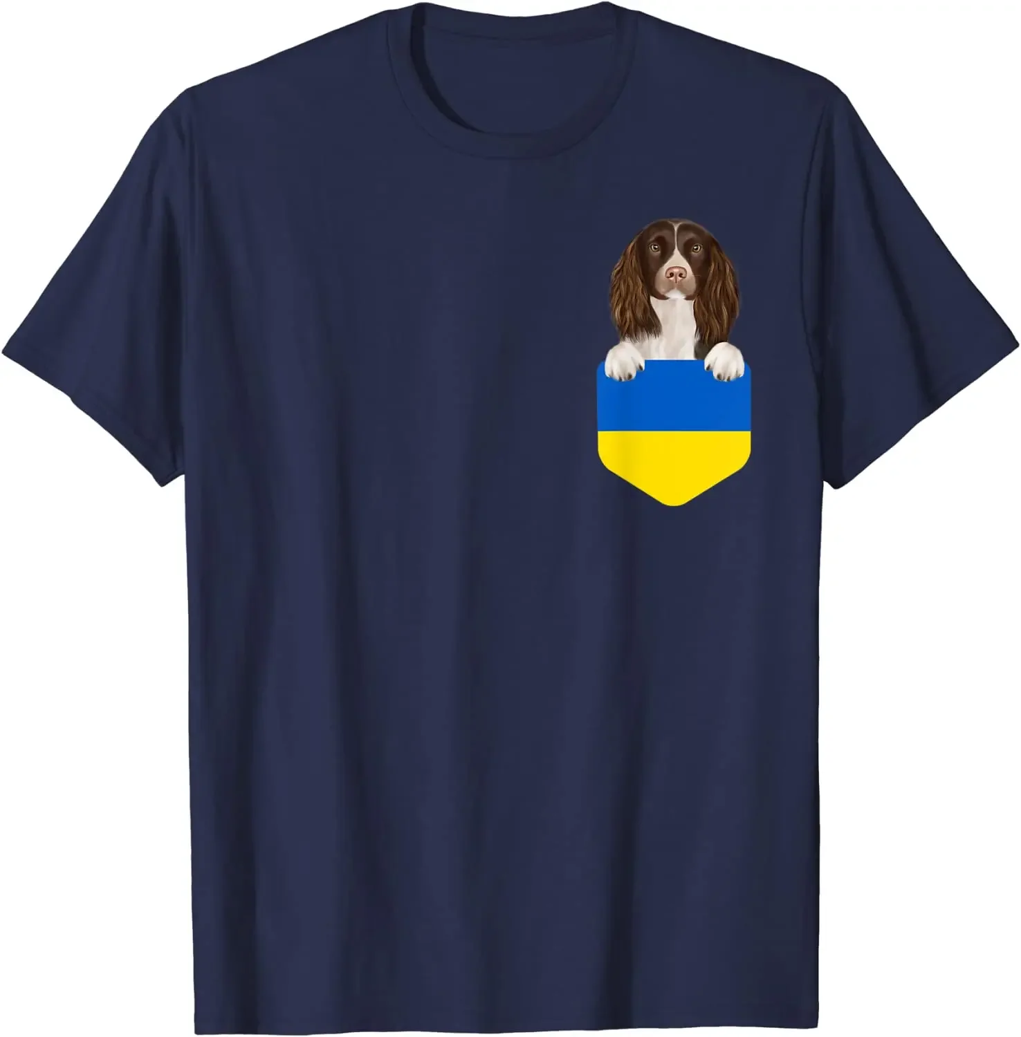 Ukraine Flag English Springer Spaniel Dog In Pocket Men T-Shirt Short Sleeve Casual Cotton O-Neck Summer T Shirt