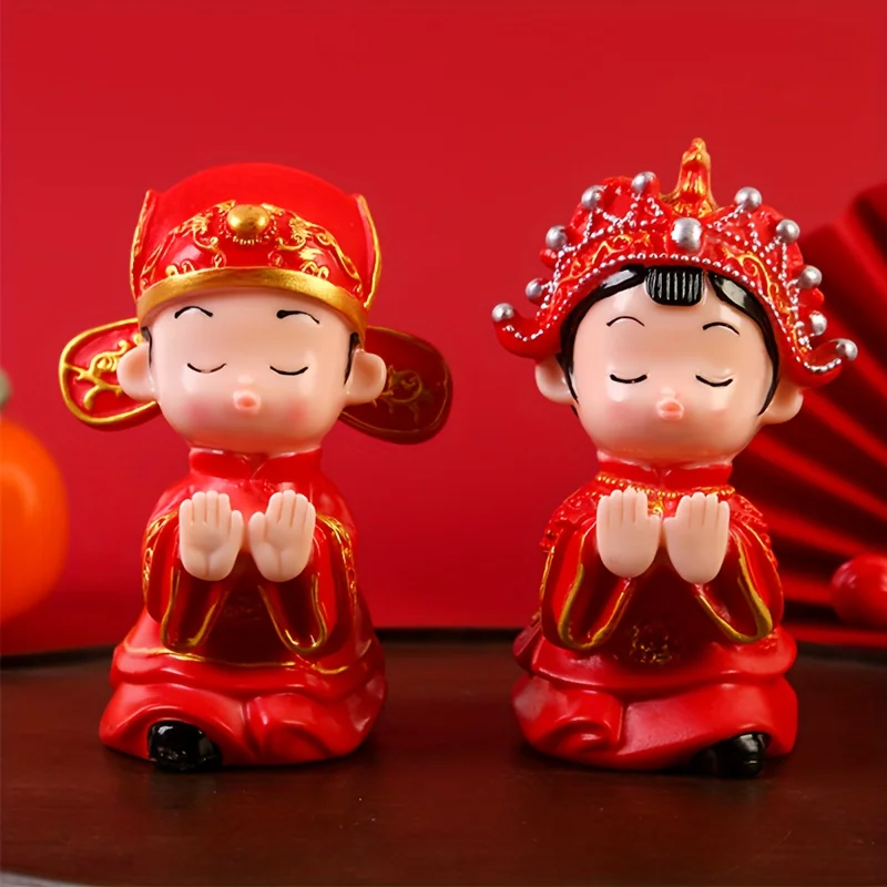2pcs Set Hand-Pushing Kissing Dolls Home Decoration Festive Holiday Atmosphere Ornaments Material: Vinyl Chinese Wedding Ornamen