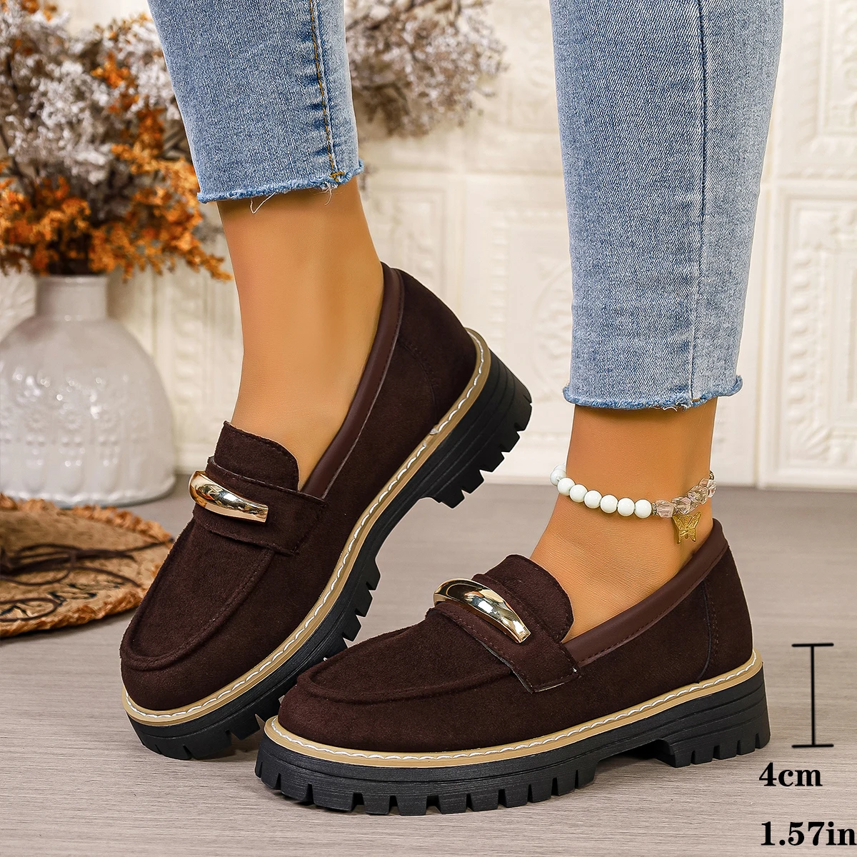 Bequeme Damen-Slipper, Retro-Stil, große vulkanisierte Schuhe, Frühling/Herbst, lässig, dicker Absatz, runde Zehen-Sneaker für Damen