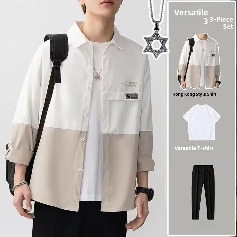 

Loose Casual Men's irt New Sle Autumn Faion Outerwear Stand Fit Long Sve Breathable Skin-Friendly Chinese Brand