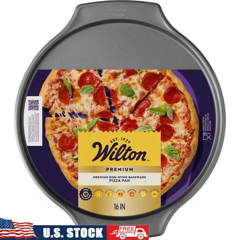 

Premium 16 Inch Non-Stick Pizza Pan Heavyweight Steel Scratch Resistant Oven Safe Ideal Homemade Frozen Dessert Pizzas