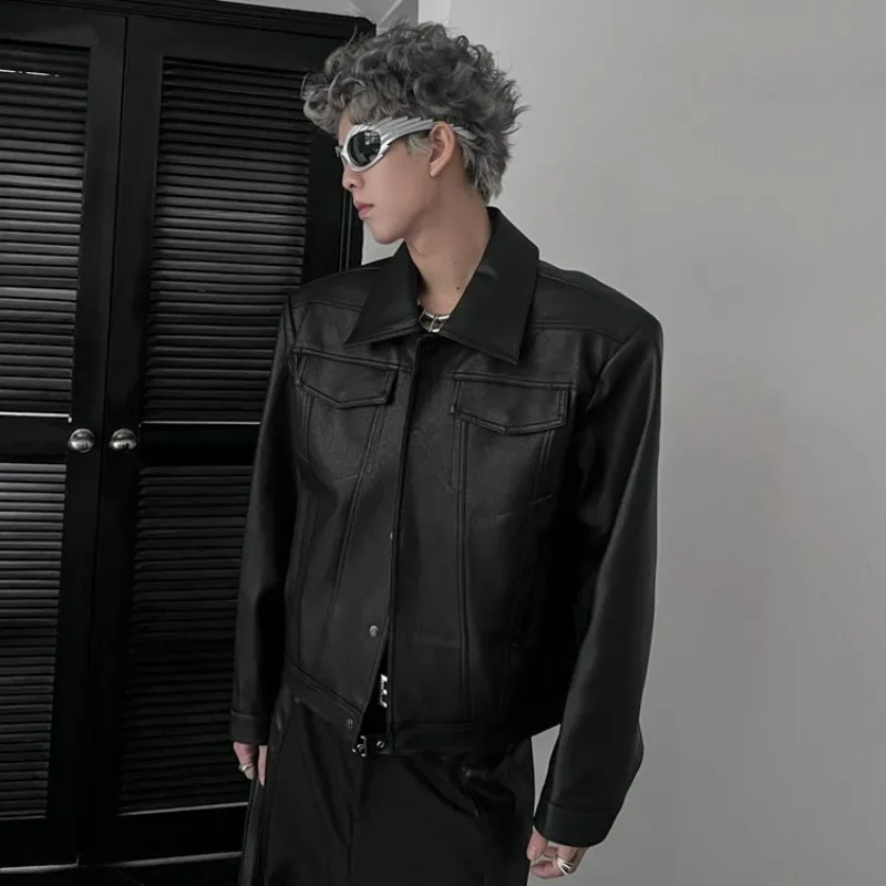 

2025 Short Leather Jacket Korean Version of High-end Men's Lapel Casual Motorcycle Coats Autumn Winter PU Retro Leather Jackets