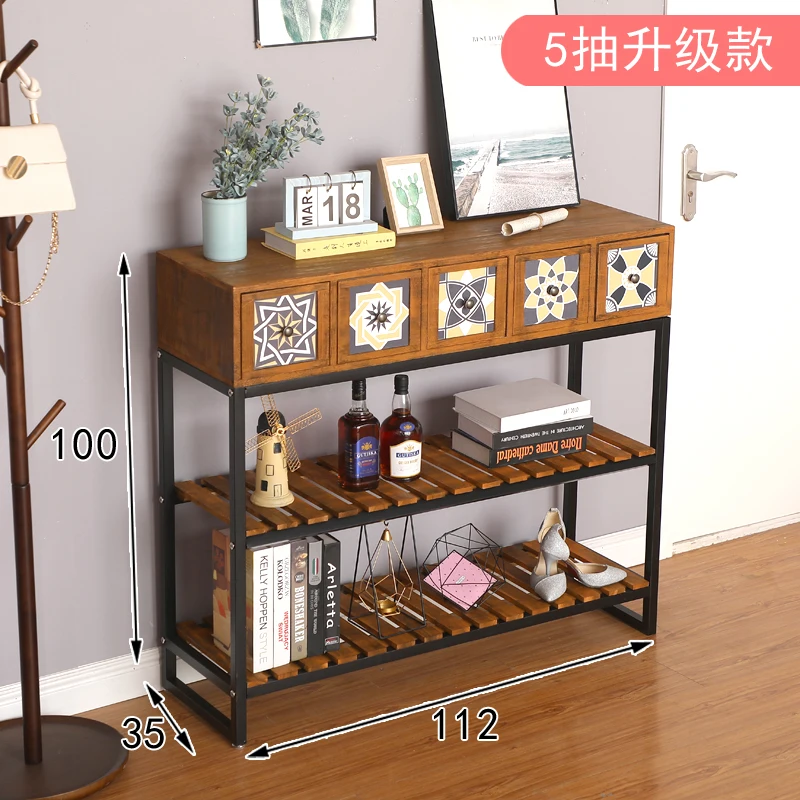 Living Room Console Table With Drawer Multi-layer Retro Storage Cabinet Bedroom Large Capacity Wooden Side Tables Home Furniture