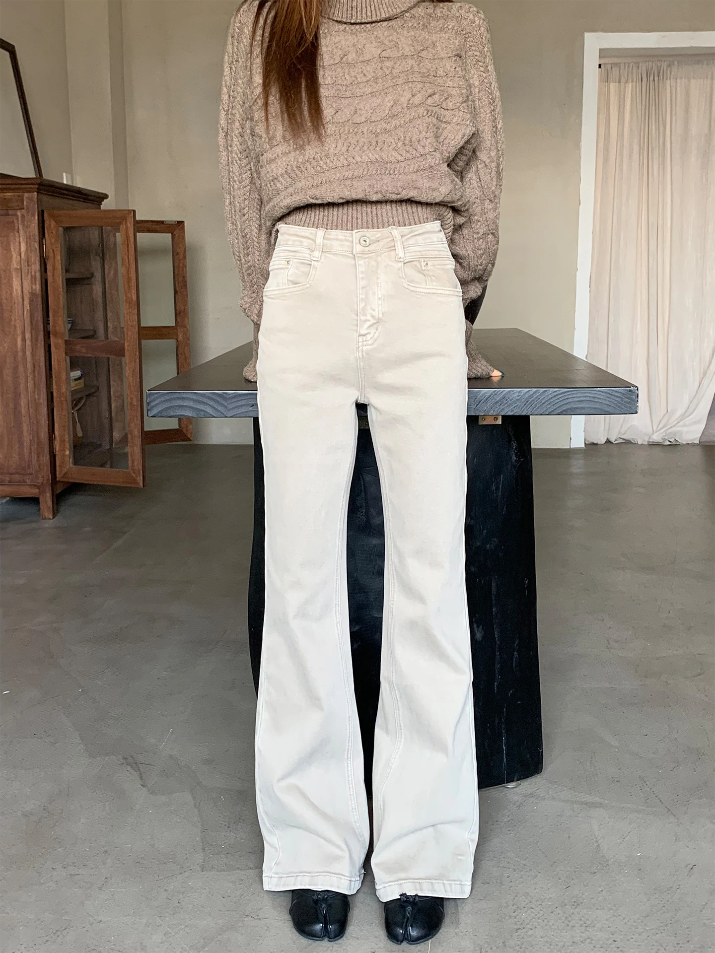 

American Sle Bell Bot Jeans Women Winter Non-Moulting Straight Leg Bell Pants Slimming Floor-Length Casual Jeans