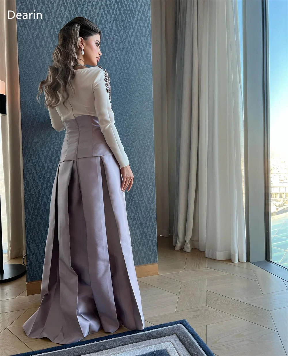 Customized Prom Gown Women Formal Evening Dress Dearin V-neck A-line Floor Length Skirts Applique 3D Flower Bespoke Occasion Dre