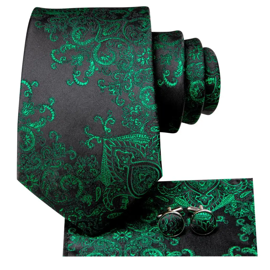 Corbata de seda verde a rayas para hombres, mancuerna de Cachemira, regalo de moda, fiesta de negocios, boda, diseño de hi-tie, envío directo
