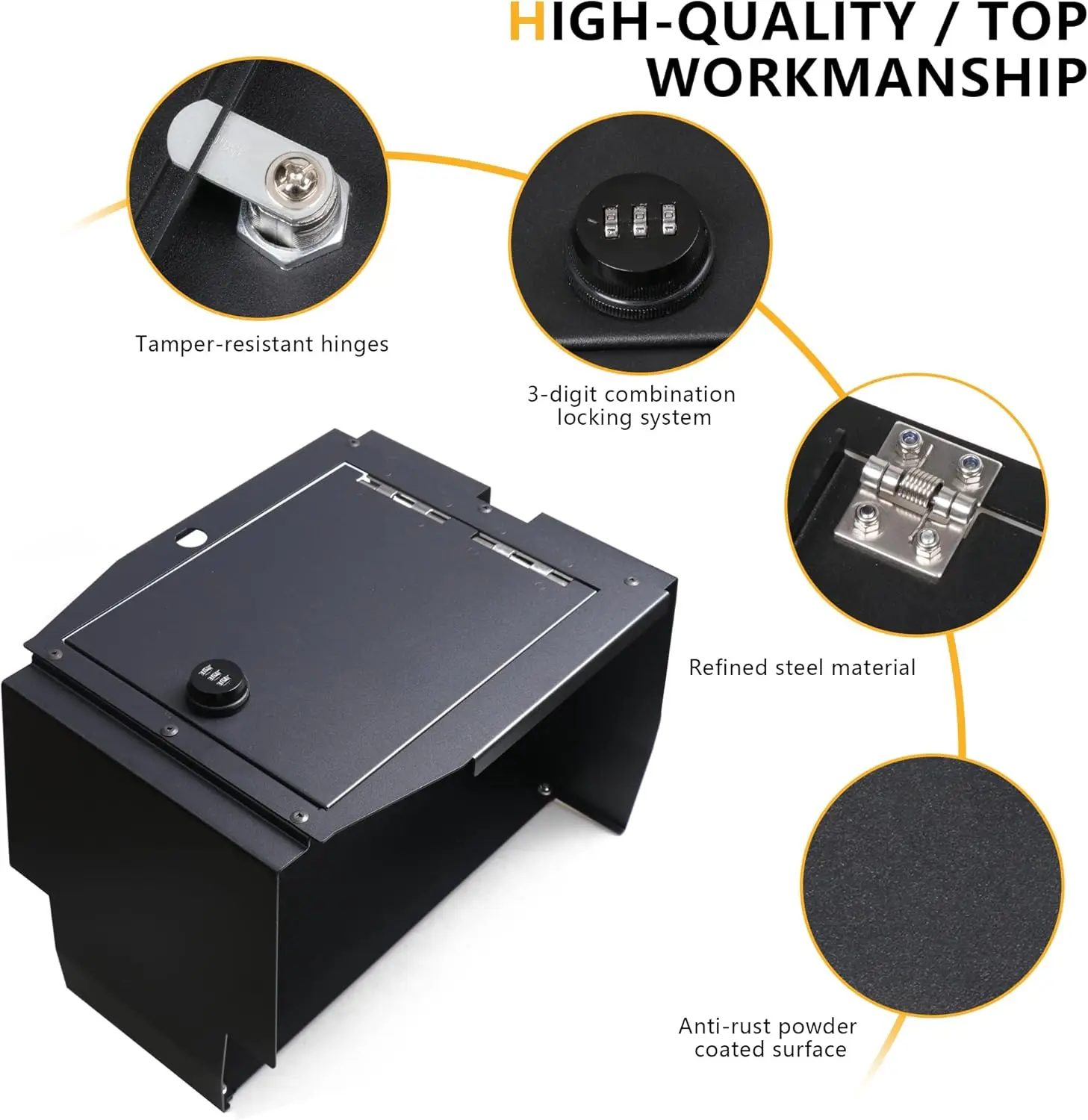 Center Console Organizer Tray Gun Safe Lock Box Compatible with 2017 2018 2019 Ford F150 Armrest Vault Insert Storage with 3 Dig