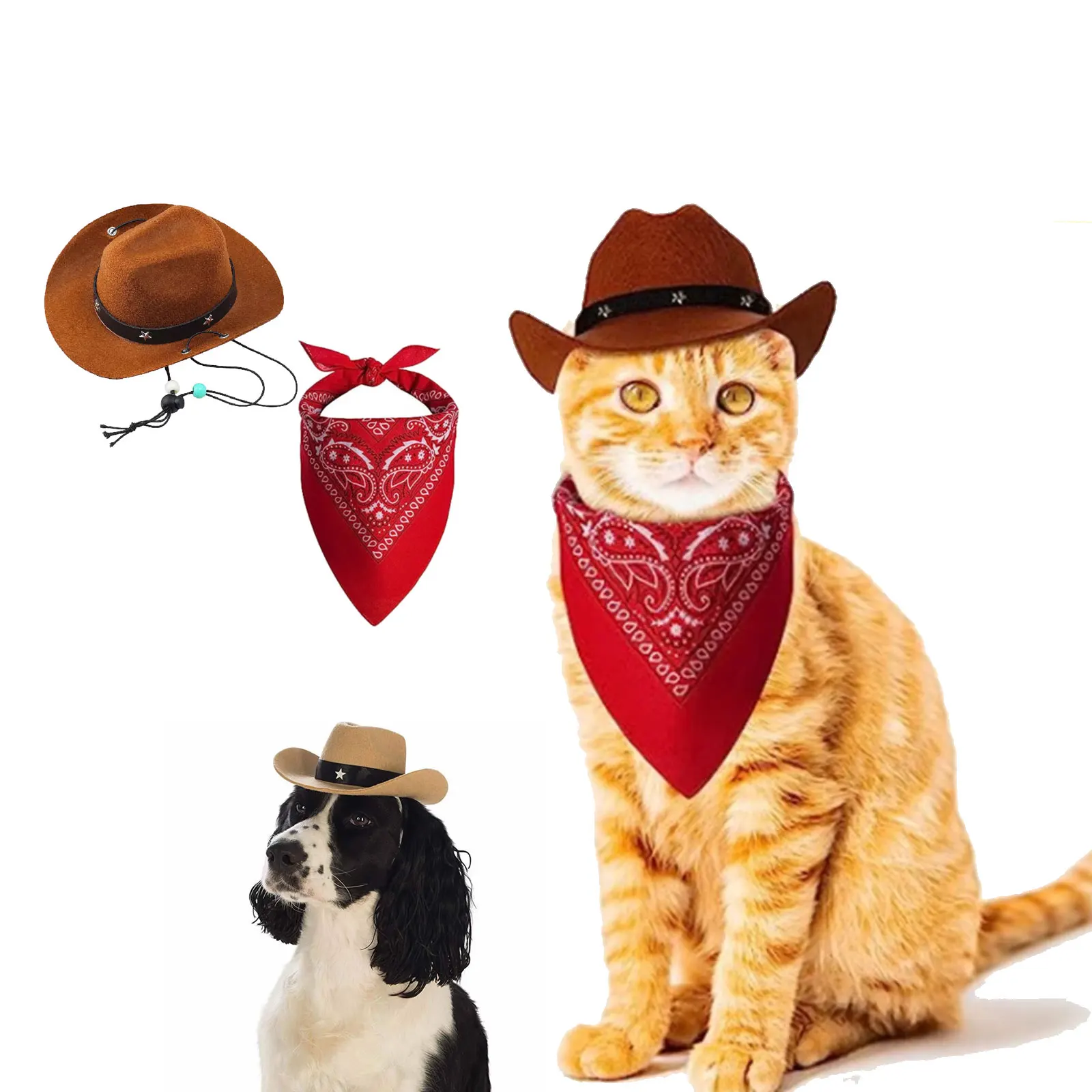 Pet Cowboy Hat Cosplay Costume Headgear Cat Funny Headwear Dog Cat Adjustable Cap Performance Photo Props Carnival Parties Decor