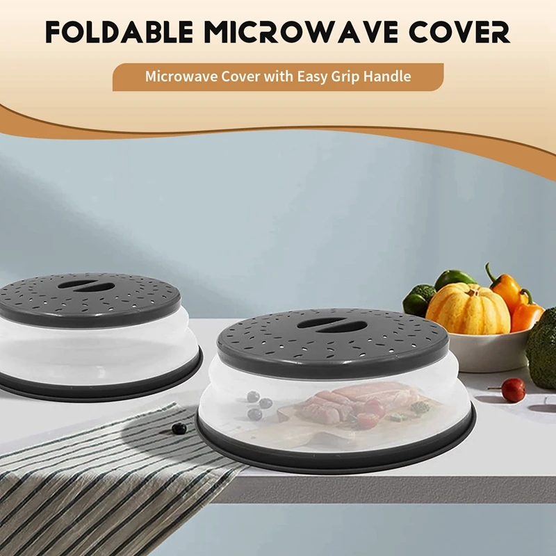 2 Pack Collapsible Microwave Splatter Cover, Microwave Cover With Easy Grip Handle, Strainers Basket, Dishwasher-Safe