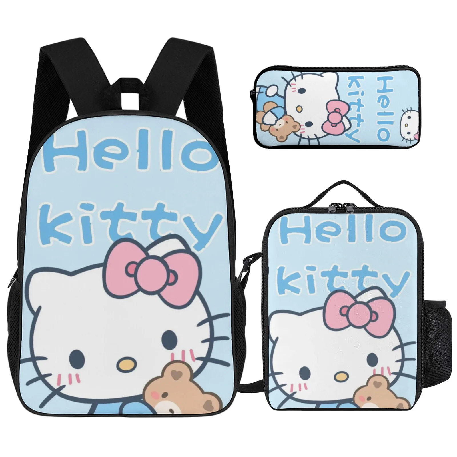 

Школьная сумка Hello Kitty, рюкзак на молнии с принтом, сумка для книг, сумка для учеников начальной школы, 17-дюймовый пенал, школьный рюкзак, сумка для обеда