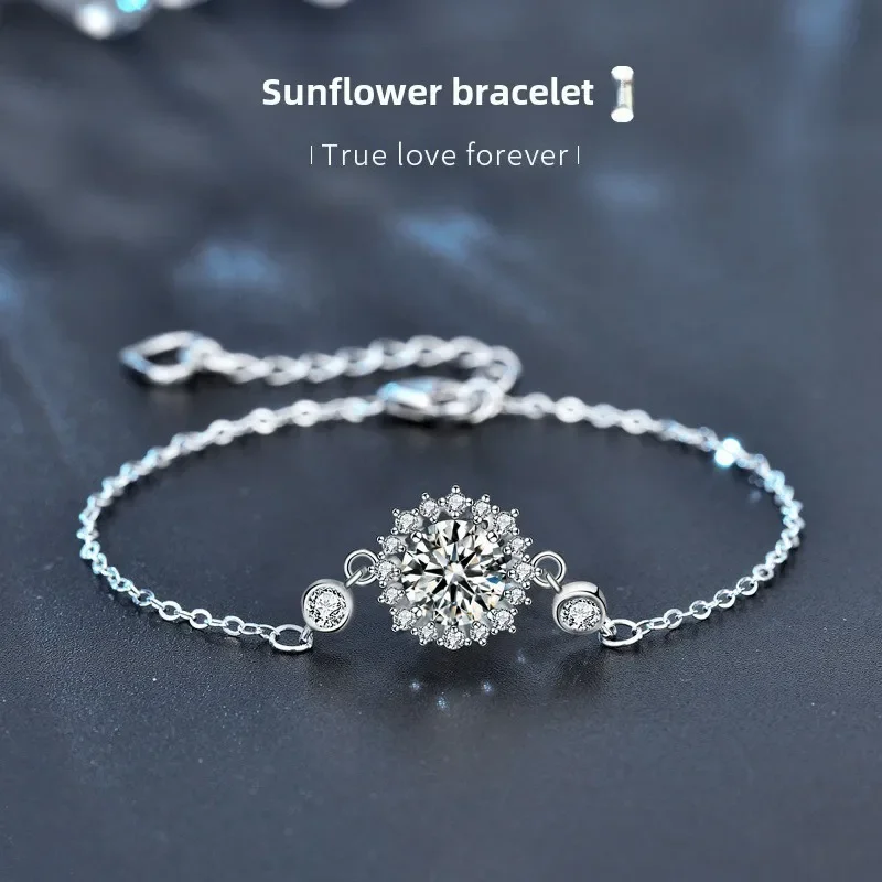 

Light luxury 925 sterling silver sunflower moissanite bracelet for women, anniversary valentine's day gift