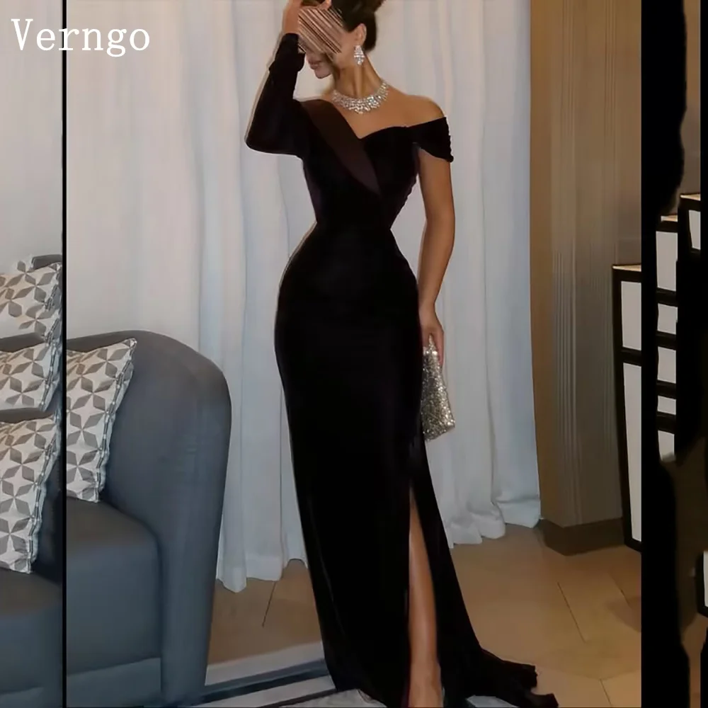 

Verngo Dark Purple Velvet Evening Dress One Shoulder Mermaid Side Slit Formal Occasion Dress Elegant Prom Gown Customized