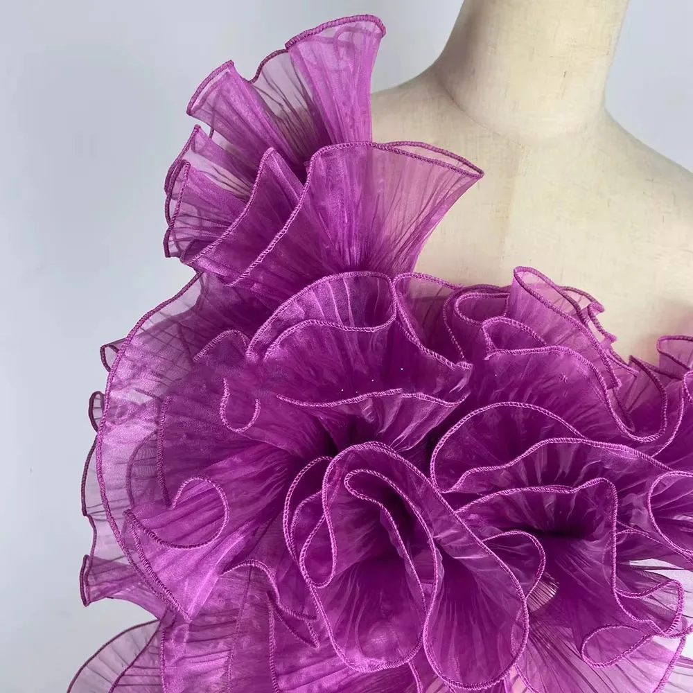 New Glossy Organza Lace Trim Fabric 2yard 13cm Wide Pleated Ruffles Material Wedding Dress Large Wavy Sewing Accessories