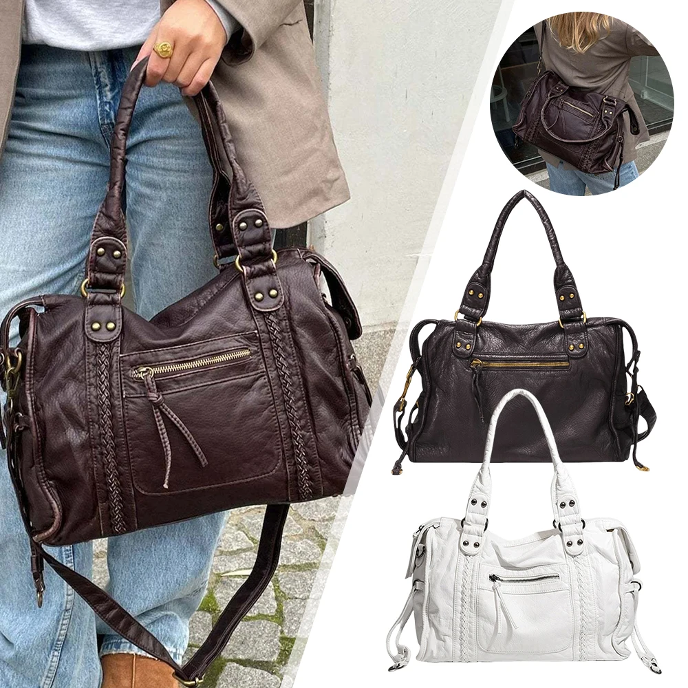 

Women Luxury Soft Pu Leather Brand Girls Shoulder Bags Black HandBags Tote New Arrival Large Motorcycle Bags Crossbody