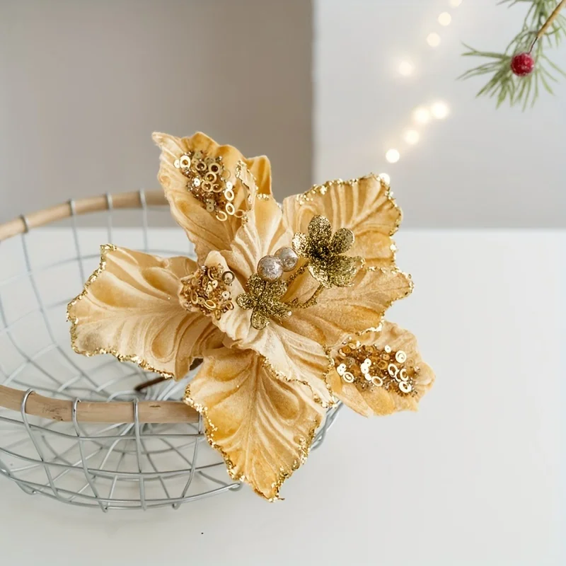 Festive 8.66inch Christmas Poinsettia Decorations - DIY Home Decoration Vibranet Material Suitable for Xmas New Year Winter