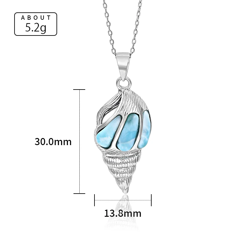 XYOP 925 Silver Gift Natural Blue Larimar Spiral Pendant 40+5cm Cross Necklace, Versatile Fine Absorption High Cost Performance