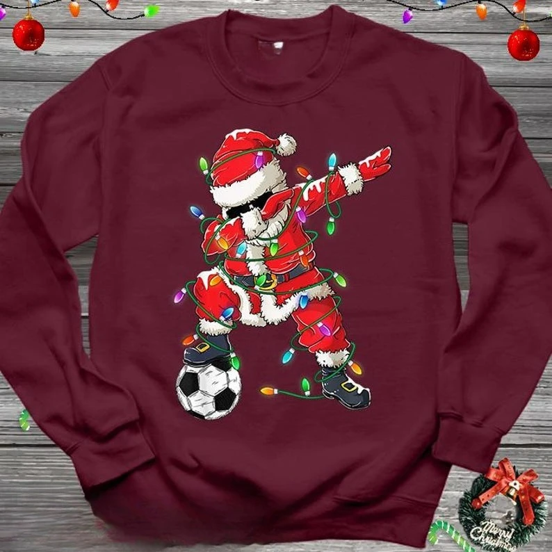 Santa's Favorite Football Player Kicking Off The Xmas Spirit Sweatshirt Soccer Gift Football Lover Jumper Player Jumper Tops